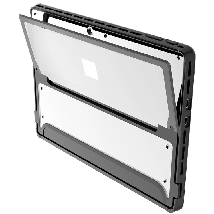 For Microsoft Surface Pro 9 Tablet Case Protective Rugged Back Cover with Kickstand - Black+Transparent