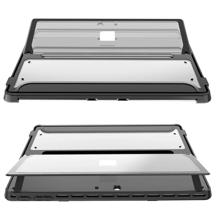 For Microsoft Surface Pro 9 Tablet Case Protective Rugged Back Cover with Kickstand - Black+Transparent