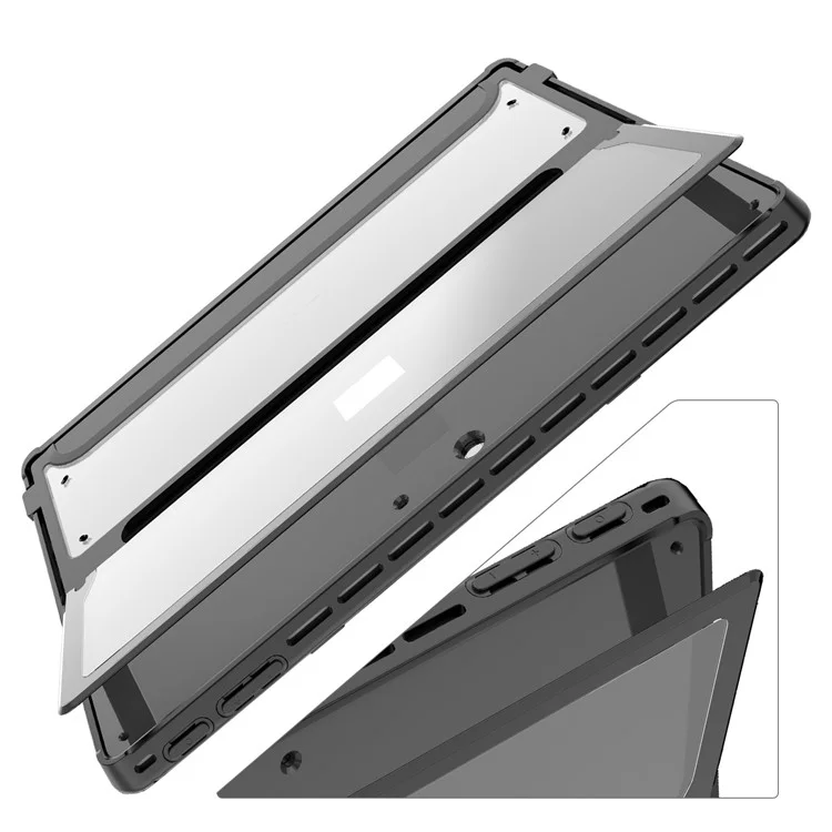 For Microsoft Surface Pro 9 Tablet Case Protective Rugged Back Cover with Kickstand - Black+Transparent