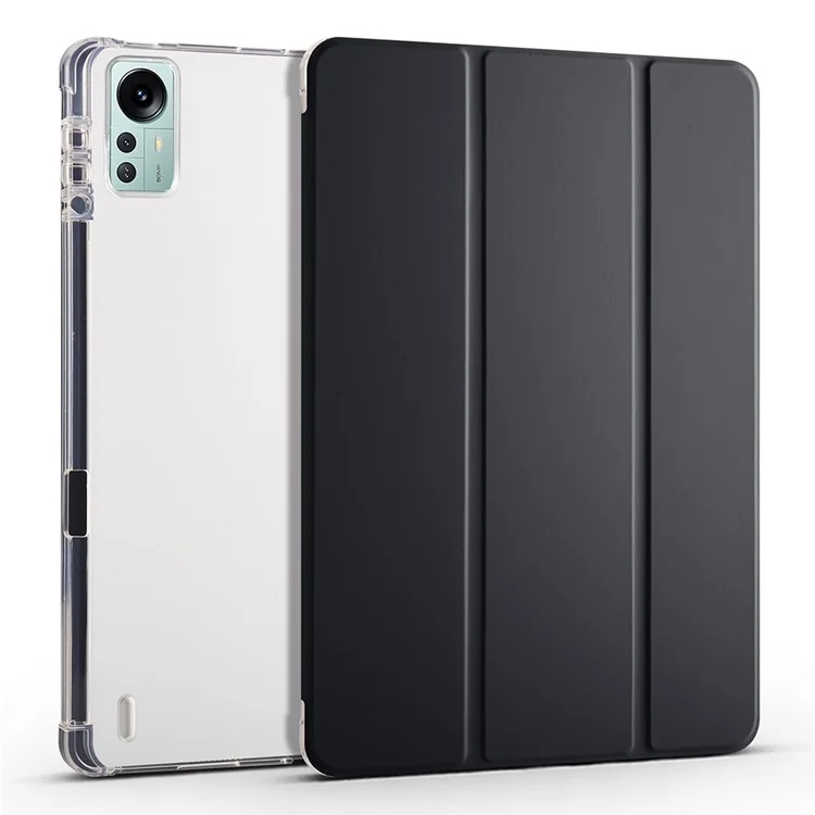 Чехол-подставка для Xiaomi Pad 5 Pro 12.4 (2022) из искусственной кожи с прозрачной задней панелью и слотом для карандаша - черный