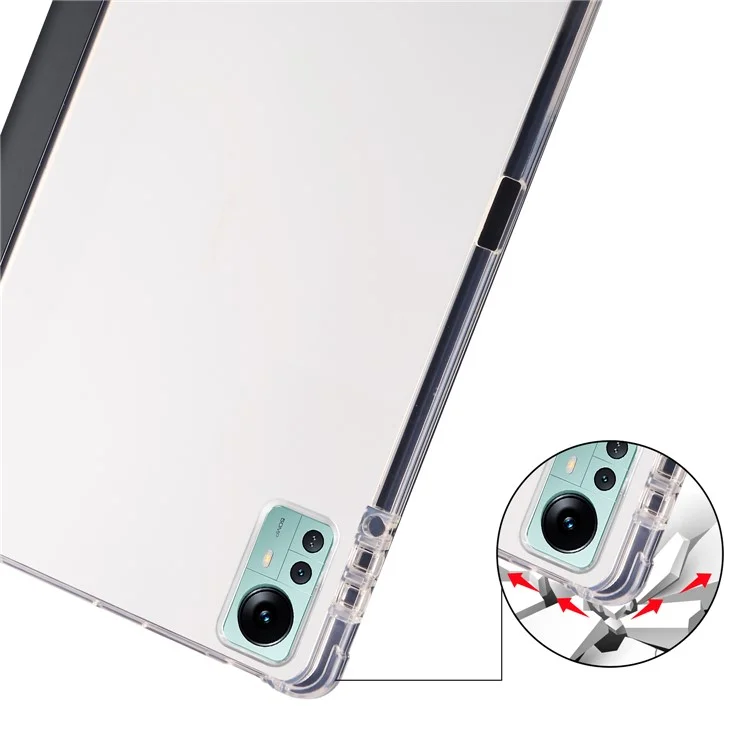 Чехол-подставка для Xiaomi Pad 5 Pro 12.4 (2022) из искусственной кожи с прозрачной задней панелью и слотом для карандаша - черный