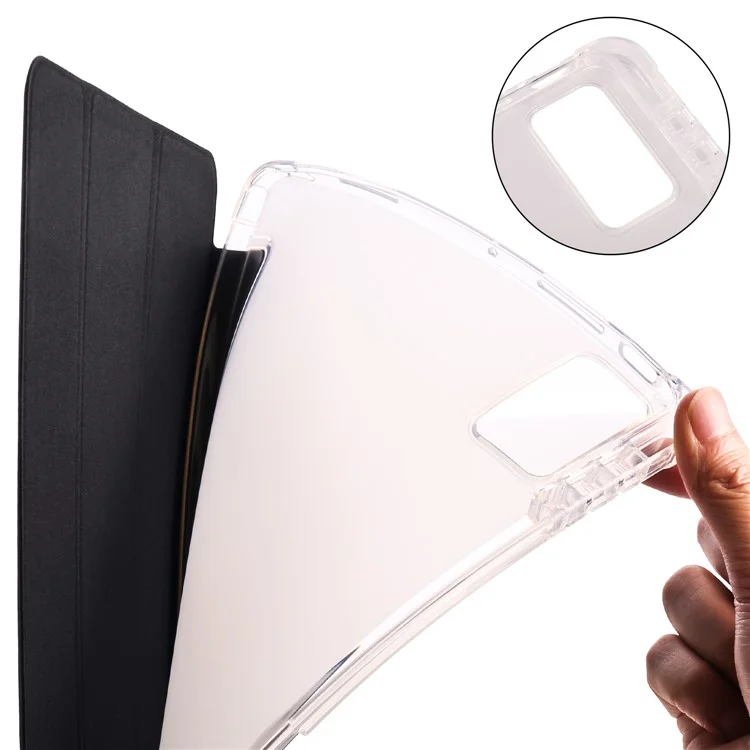 Чехол-подставка для Xiaomi Pad 5 Pro 12.4 (2022) из искусственной кожи с прозрачной задней панелью и слотом для карандаша - черный