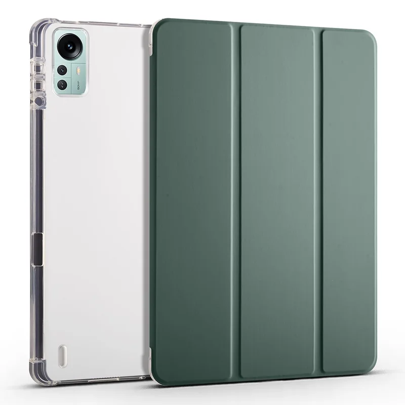 Pour Xiaomi Pad 5 Pro 12.4 (2022) Étui de support Tri-Fold PU Leather Transparent Back Tablet Cover avec Slot Pencil - Midnight Green