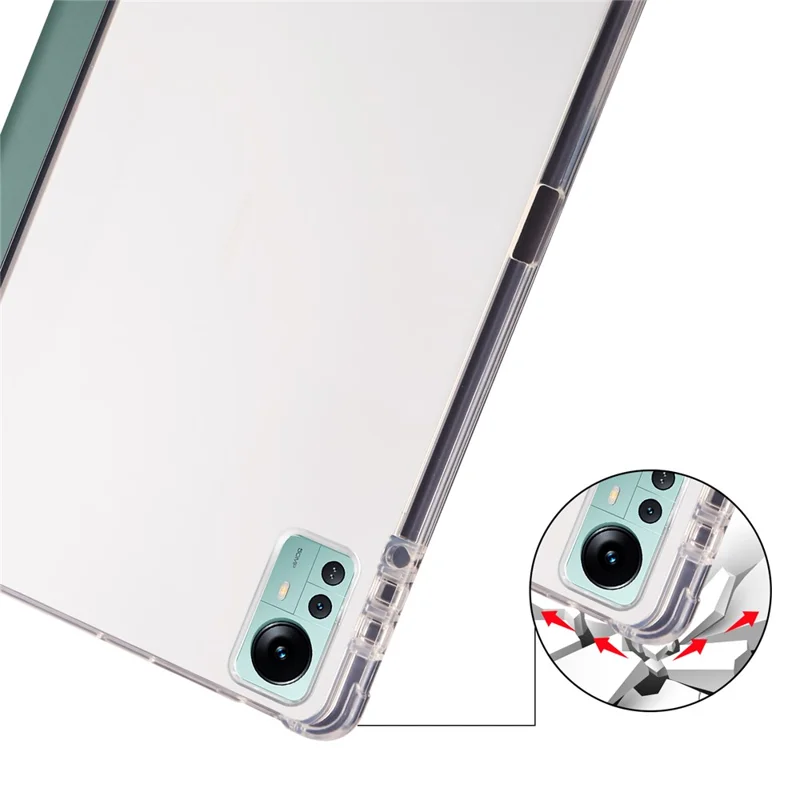 Pour Xiaomi Pad 5 Pro 12.4 (2022) Étui de support Tri-Fold PU Leather Transparent Back Tablet Cover avec Slot Pencil - Midnight Green
