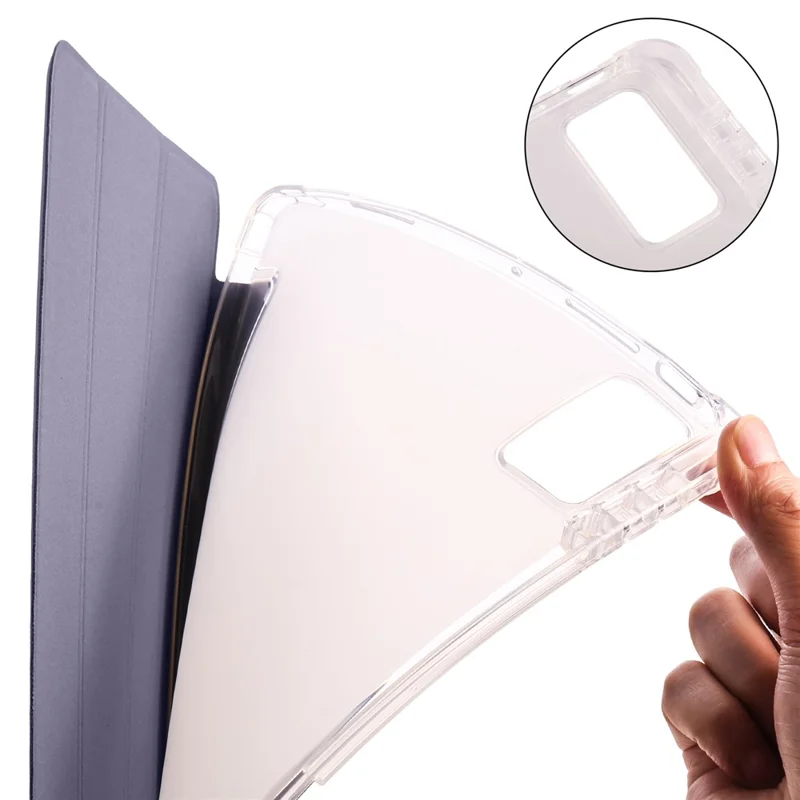 Para Xiaomi Pad 5 Pro 12.4 (2022) Case de Suporte Tri-Fold de Couro PU Transparente Traseiro Capa Tablet com Slot para Lápis - Roxo