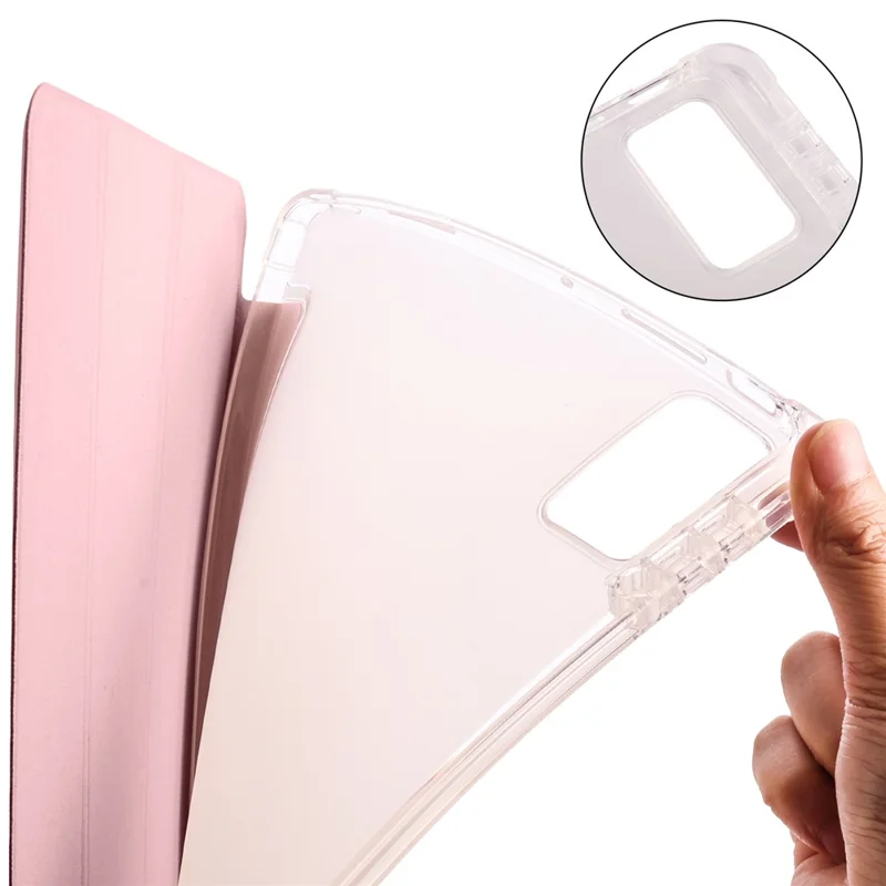 Pour Xiaomi Pad 5 Pro 12.4 (2022) Étui de support Tri-Fold en cuir PU avec dos transparent Housse de tablette avec fente pour crayon - Rose