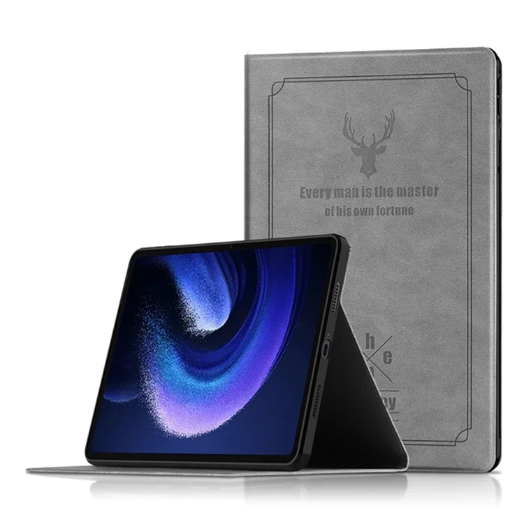 For Xiaomi Pad 6 PU Leather Tablet Case Full Protection Stand Tablet Cover - Grey