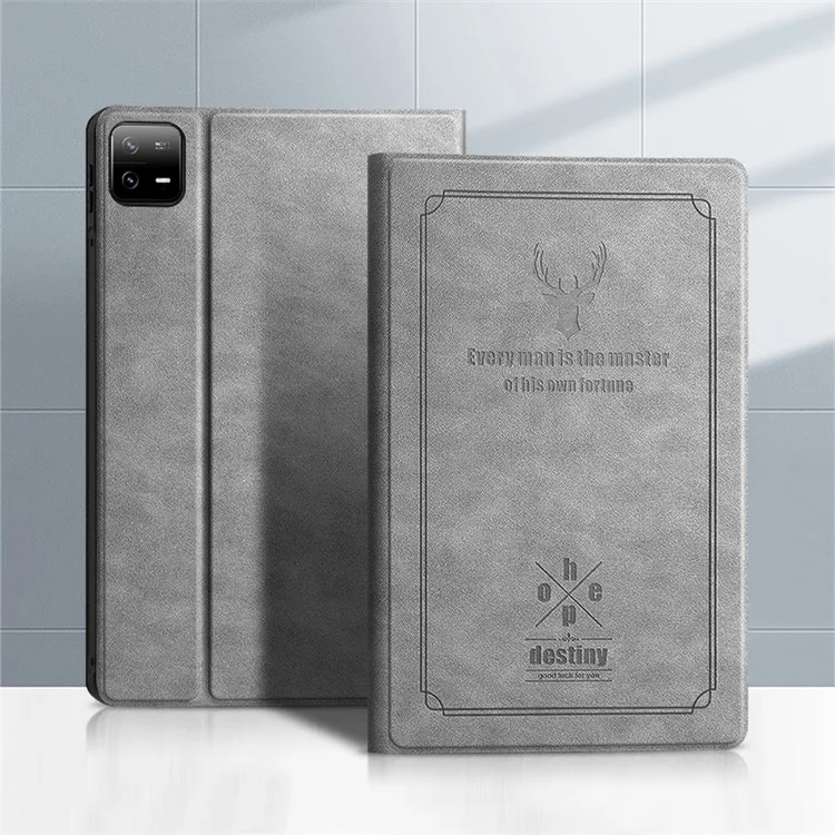 For Xiaomi Pad 6 PU Leather Tablet Case Full Protection Stand Tablet Cover - Grey