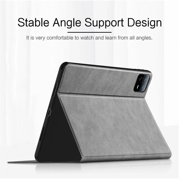 For Xiaomi Pad 6 PU Leather Tablet Case Full Protection Stand Tablet Cover - Grey