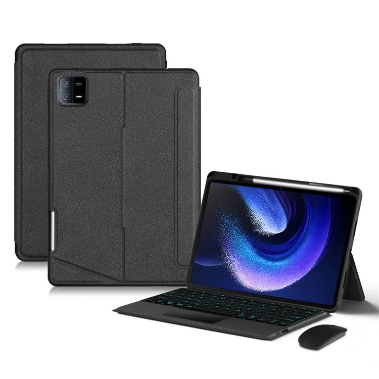 Para Xiaomi Pad 6 Funda de Cuero + Teclado Bluetooth con Trackpad Retroiluminado