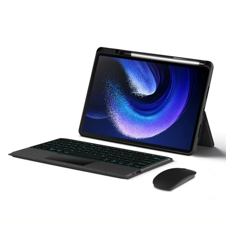 Para Xiaomi Pad 6 Funda de Cuero + Teclado Bluetooth con Trackpad Retroiluminado
