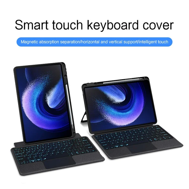 Para Xiaomi Pad 6 Funda de Cuero + Teclado Bluetooth con Trackpad Retroiluminado