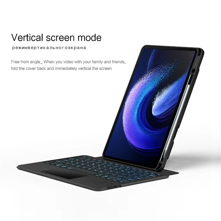 Para Xiaomi Pad 6 Funda de Cuero + Teclado Bluetooth con Trackpad Retroiluminado
