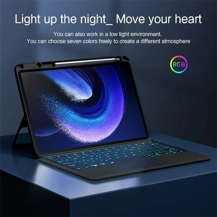 Para Xiaomi Pad 6 Funda de Cuero + Teclado Bluetooth con Trackpad Retroiluminado