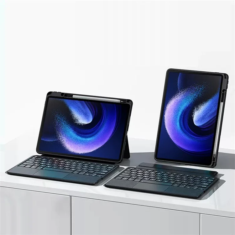 Para Xiaomi Pad 6 Funda de Cuero + Teclado Bluetooth con Trackpad Retroiluminado