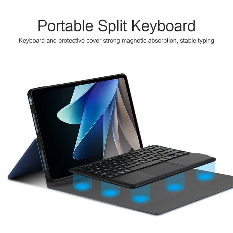 JIUYU Für vivo Pad2 abnehmbare Bluetooth-Tastatur mit Scharnier-Ständer und Lederhülle - Blau