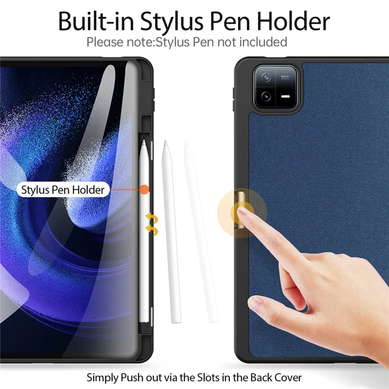 DUX DUCIS Domo Series per Xiaomi Pad 6 / Pad 6 Pro Custodia per Tablet in Pelle PU con Supporto Triplo Pieghevole e Copertura Intelligente - Blu