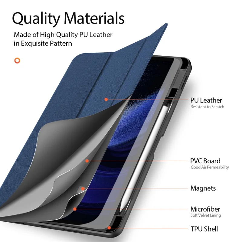 DUX DUCIS Domo Series per Xiaomi Pad 6 / Pad 6 Pro Custodia per Tablet in Pelle PU con Supporto Triplo Pieghevole e Copertura Intelligente - Blu