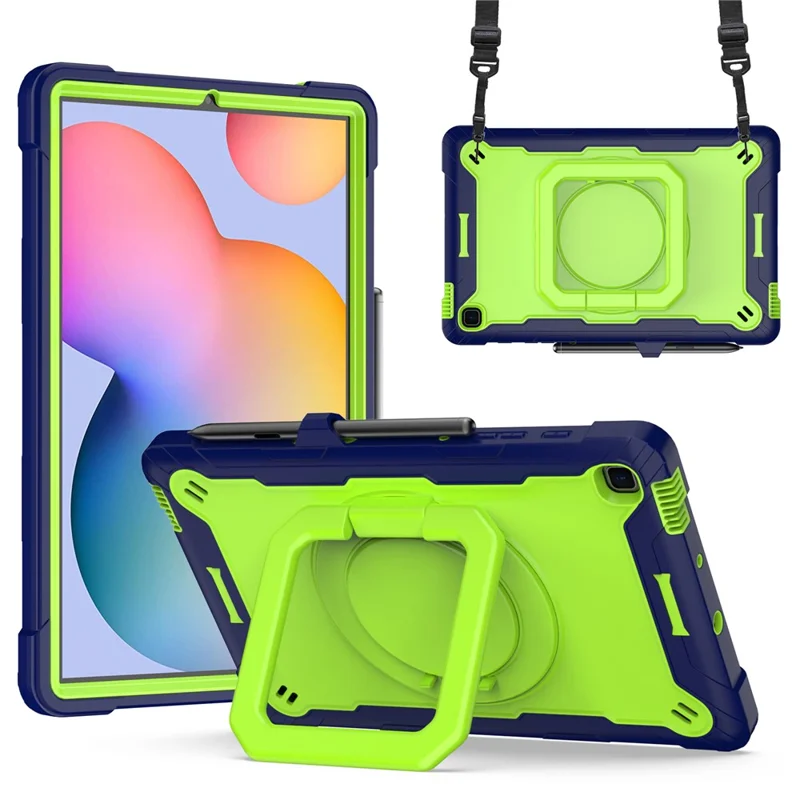 Para Samsung Galaxy Tab S6 Lite (2024) / S6 Lite (2022) / S6 Lite (2020) SM-P610 P615 P613 P617 P619 Capa de Silicone+PC - Azul Marinho+Amarelo-Verde