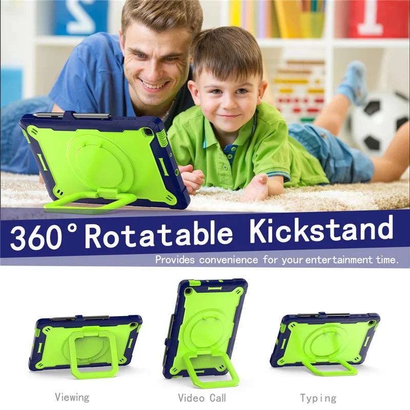 Para Samsung Galaxy Tab S6 Lite (2024) / S6 Lite (2022) / S6 Lite (2020) SM-P610 P615 P613 P617 P619 Capa de Silicone+PC - Azul Marinho+Amarelo-Verde