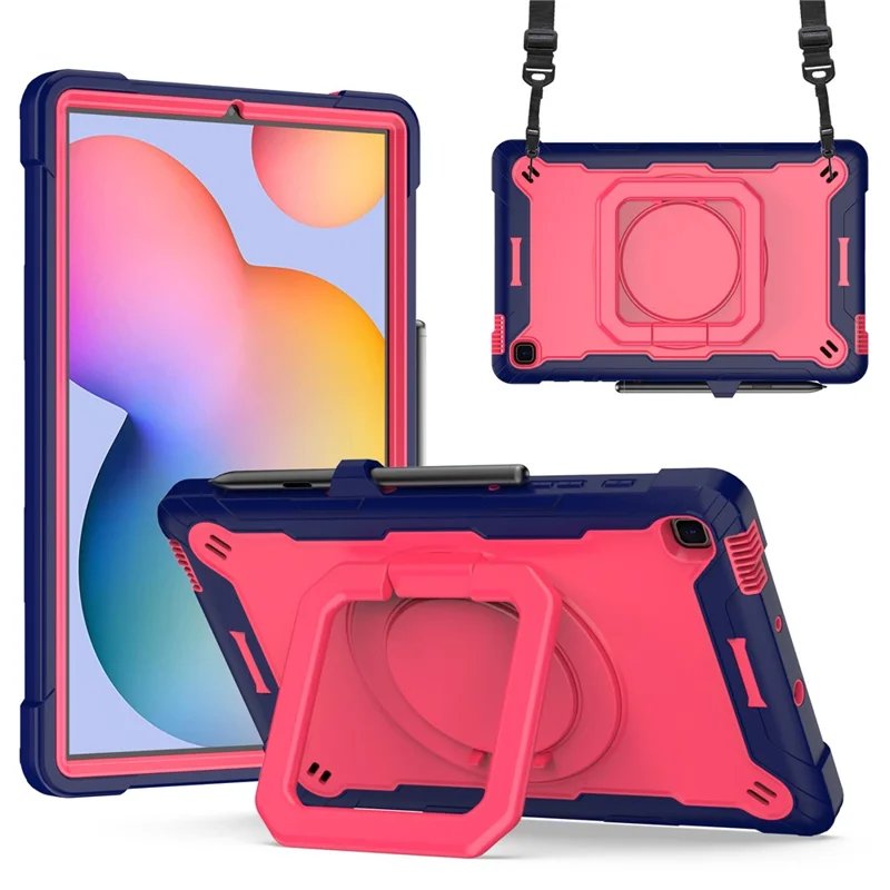 Per Samsung Galaxy Tab S6 Lite (2024) / S6 Lite (2022) / S6 Lite (2020) SM-P610 P615 P613 P617 P619 Custodia in silicone+PC - Navy Blue+Rose