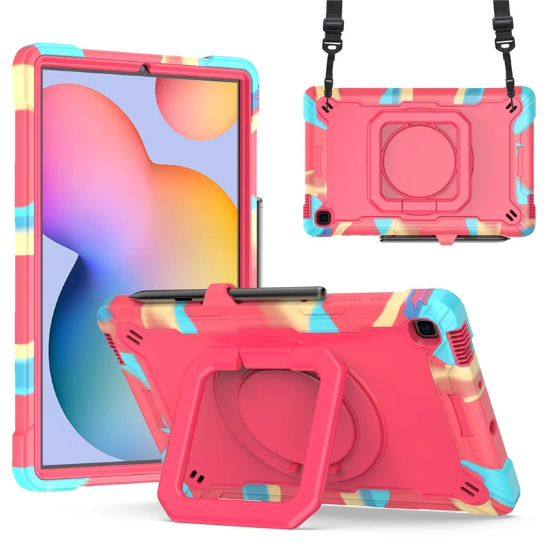For Samsung Galaxy Tab S6 Lite (2024) / S6 Lite (2022) / S6 Lite (2020) SM-P610 P615 P613 P617 P619 Silicone+PC Cover - Rainbow+Rose