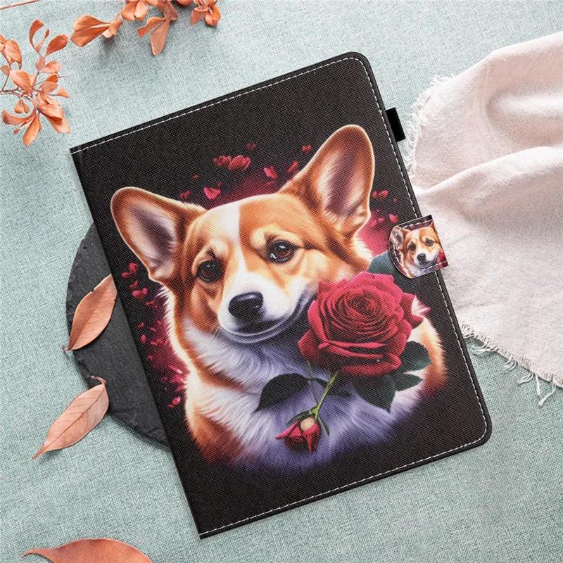 PU Leather 8-inch Tablet Case Cover Pattern Printing Card Holder Folio Stand Cover - Dog