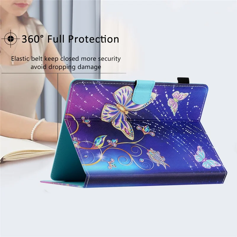 Universal Case for 10-inch Tablet, PU Leather Stand Card Holder Pattern Tablet Cover - Butterfly