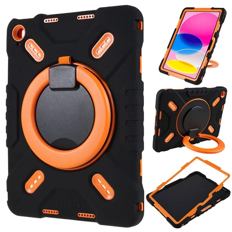 PEPKOO For iPad 10.9 (2022) Tablet Case 360 Degree Rotation Kickstand Silicone+PC+ABS Tablet Cover - Orange