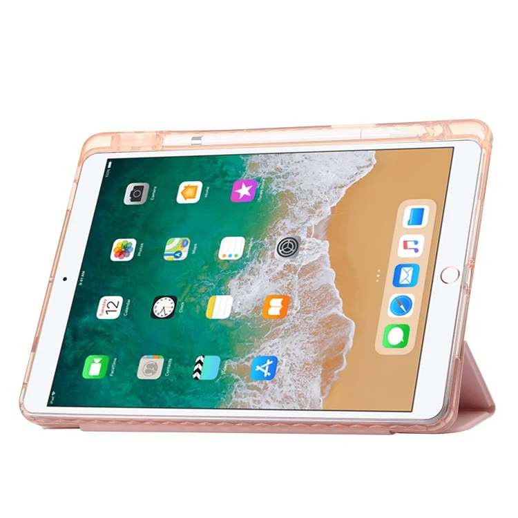 Para Ipad 10.2 (2021) /(2020) /(2019) Tri Dobrável Caixa de Tablet PU Couro Transparente Tampa de Comprimido de Acrílico - Rosa