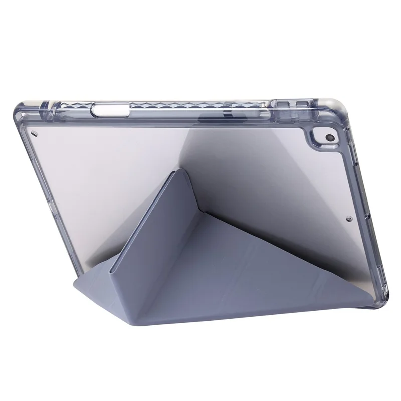 For iPad 10.2 (2021) / (2020) / (2019) Tablet Case Origami Tri-fold Stand PU Leather+Clear Acrylic Cover - Purple