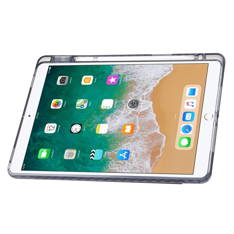 For iPad 10.2 (2021) / (2020) / (2019) Tablet Case Origami Tri-fold Stand PU Leather+Clear Acrylic Cover - Purple