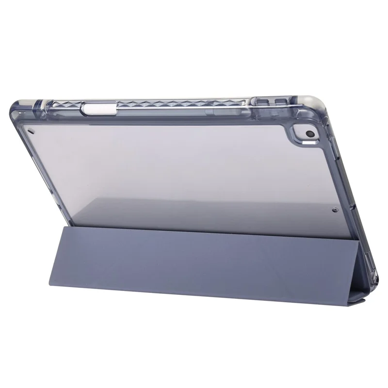 For iPad 10.2 (2021) / (2020) / (2019) Tablet Case Origami Tri-fold Stand PU Leather+Clear Acrylic Cover - Purple