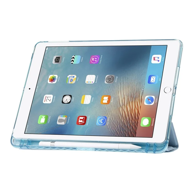 Para Ipad Air (2013) / Air 2 / Ipad 9,7 Polegadas (2017) /(2018) Couro+capa de Comprimido Acrílico Transparente de Tampa de Tablet Tri-fold Stand - Preto