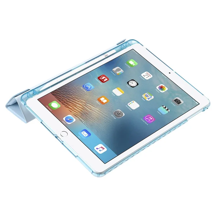 Para Ipad Air (2013) / Air 2 / Ipad 9,7 Polegadas (2017) /(2018) Couro+capa de Comprimido Acrílico Transparente de Tampa de Tablet Tri-fold Stand - Preto