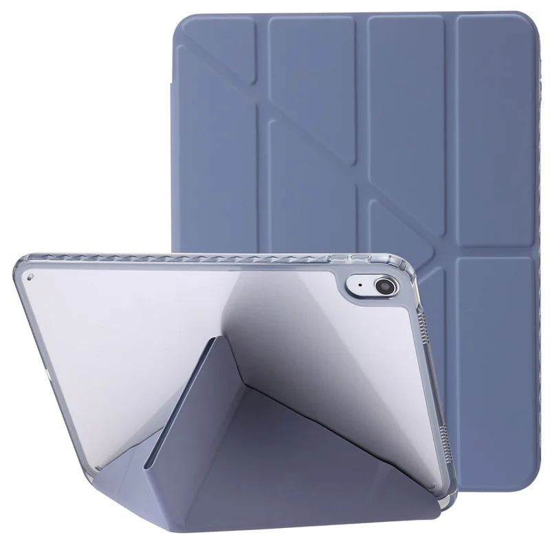Support pliant en origami pour tablette pour iPad 10.9 (2022), étui en cuir PU + acrylique transparent - Violet 