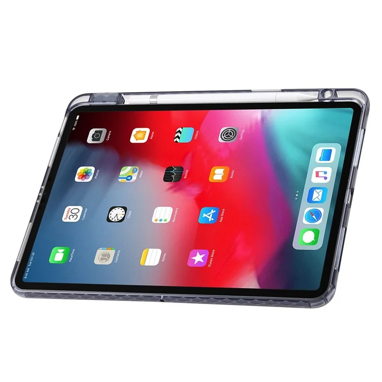 case de tableta para ipad pro 11 (2018) /(2020) /(2021 /(2022) / ipad air (2020) /(2022) origami tri-fold stand cuero+ cubierta acrílica transparente - púrpura