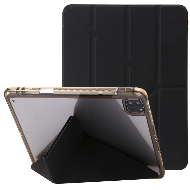 Para iPad Pro 11 (2018) / (2020) / (2021) / (2022) / iPad Air 11 (2024) / Air (2022) / (2020) Origami Tri-Fold Stand Leather Cover - Preto