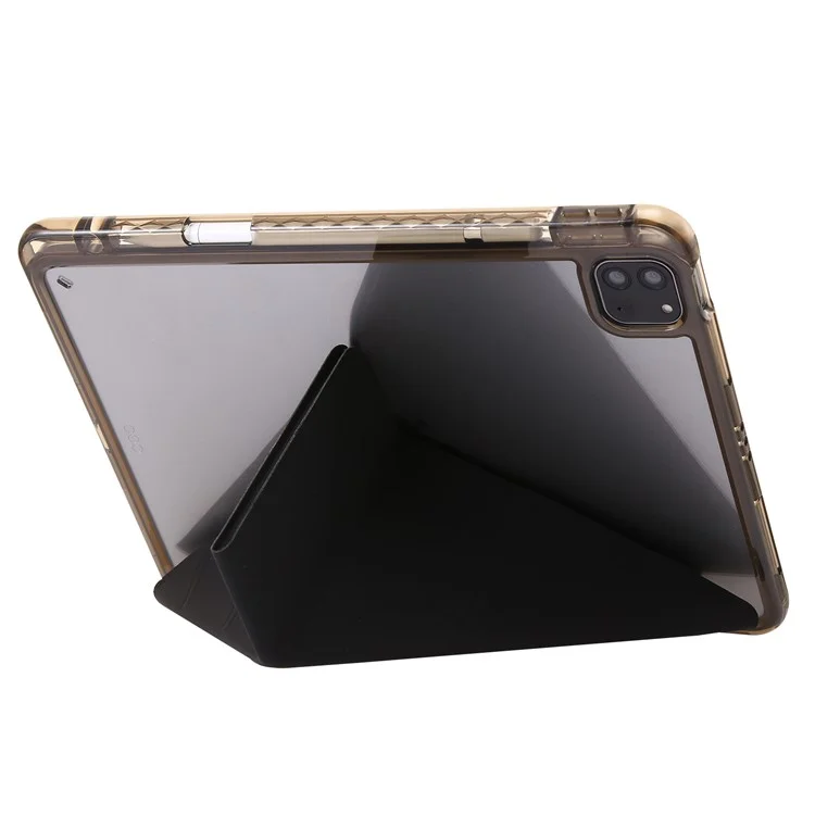 Para iPad Pro 11 (2018) / (2020) / (2021) / (2022) / iPad Air 11 (2024) / Air (2022) / (2020) Origami Tri-Fold Stand Leather Cover - Preto