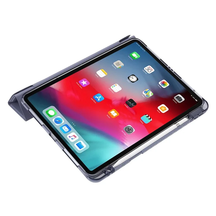 For iPad Pro 12.9 (2022) / (2021) / (2020) / (2018) Origami Tri-fold Stand Case PU Leather Transparent Acrylic Tablet Cover - Yellow