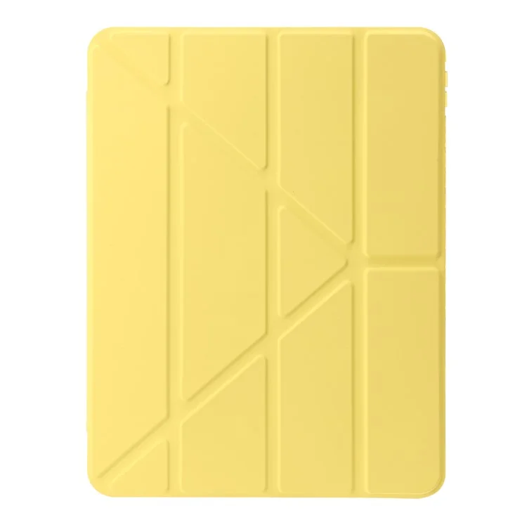 For iPad Pro 12.9 (2022) / (2021) / (2020) / (2018) Origami Tri-fold Stand Case PU Leather Transparent Acrylic Tablet Cover - Yellow