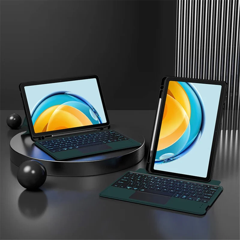 لـ Huawei MatePad SE 10.4 بوصة غطاء جلد + لوحة مفاتيح بلوتوث مع لوحة تحكم وإضاءة خلفية - أخضر
