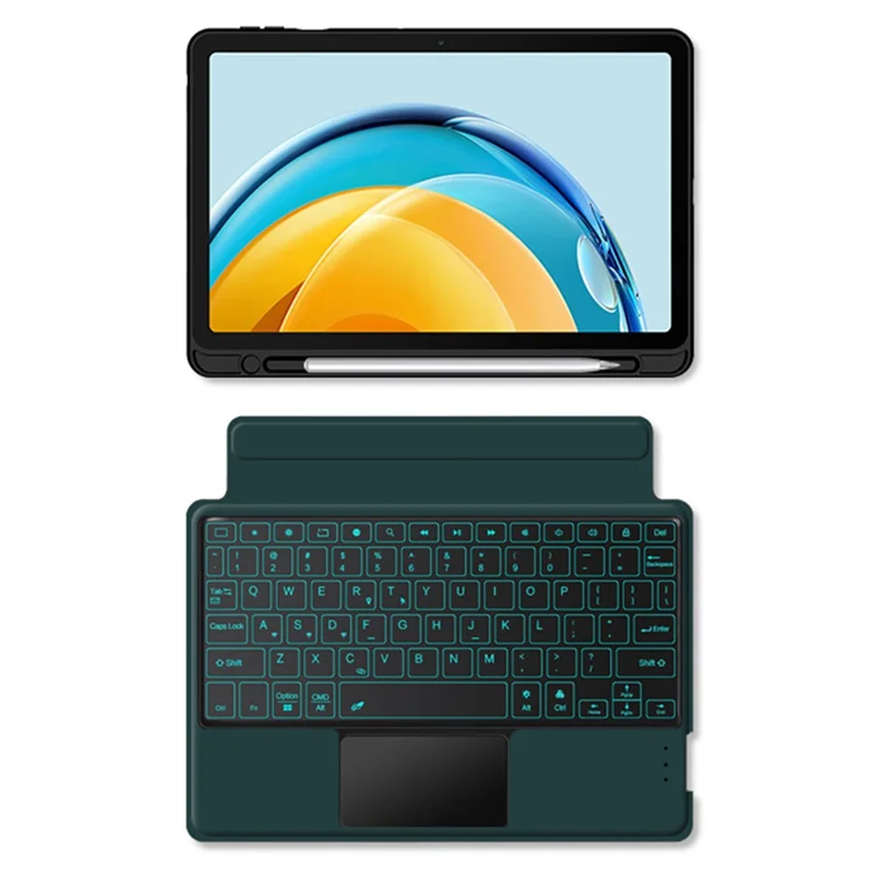 لـ Huawei MatePad SE 10.4 بوصة غطاء جلد + لوحة مفاتيح بلوتوث مع لوحة تحكم وإضاءة خلفية - أخضر