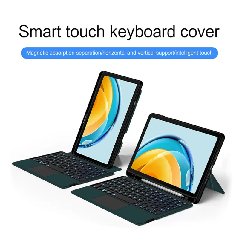لـ Huawei MatePad SE 10.4 بوصة غطاء جلد + لوحة مفاتيح بلوتوث مع لوحة تحكم وإضاءة خلفية - أخضر