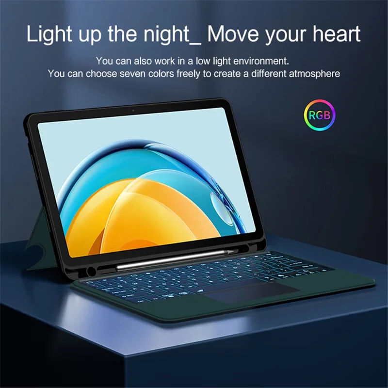لـ Huawei MatePad SE 10.4 بوصة غطاء جلد + لوحة مفاتيح بلوتوث مع لوحة تحكم وإضاءة خلفية - أخضر