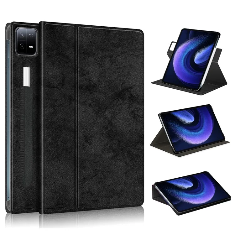 Para Xiaomi Pad 6 Pro Rotary Stand Leather Case Pen Holder Design Tablet Drop-proof Cover - Negro