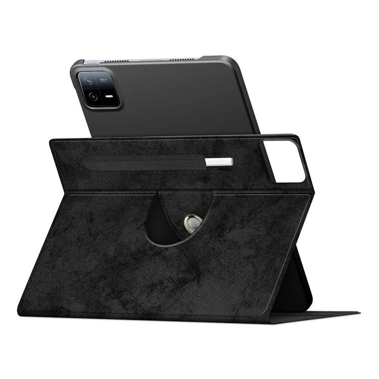Para Xiaomi Pad 6 Pro Rotary Stand Leather Case Pen Holder Design Tablet Drop-proof Cover - Negro