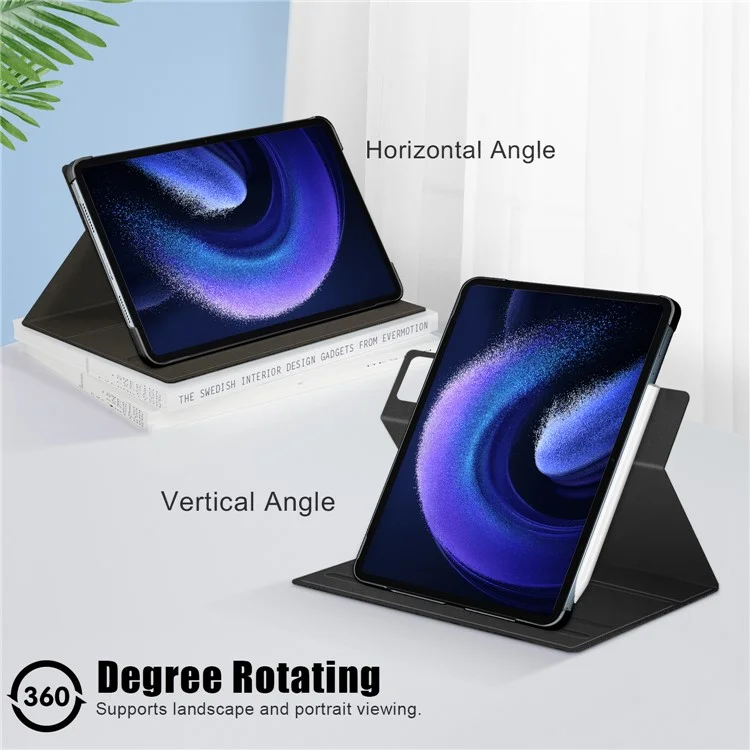 Para Xiaomi Pad 6 Pro Rotary Stand Leather Case Pen Holder Design Tablet Drop-proof Cover - Negro