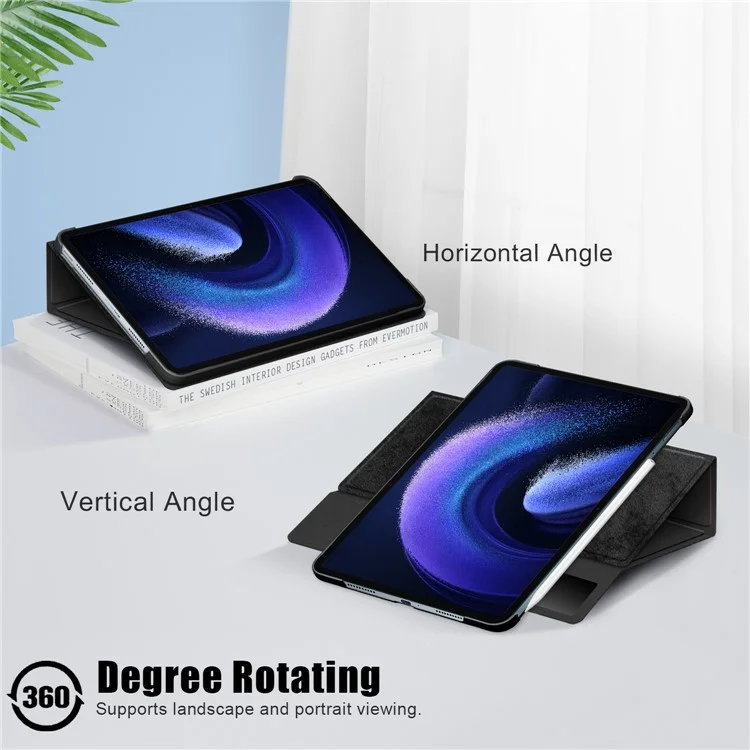 Para Xiaomi Pad 6 Pro Rotary Stand Leather Case Pen Holder Design Tablet Drop-proof Cover - Negro