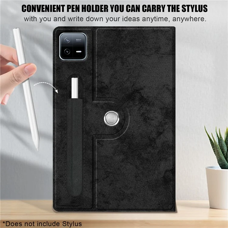 Para Xiaomi Pad 6 Pro Rotary Stand Leather Case Pen Holder Design Tablet Drop-proof Cover - Negro